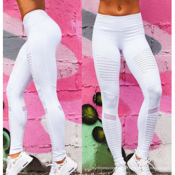 Fabrik-Soem-Gewohnheit faltete weiße Eignungs-Frauen-Yoga-Gamaschen-Sport-Hosen mit Masche